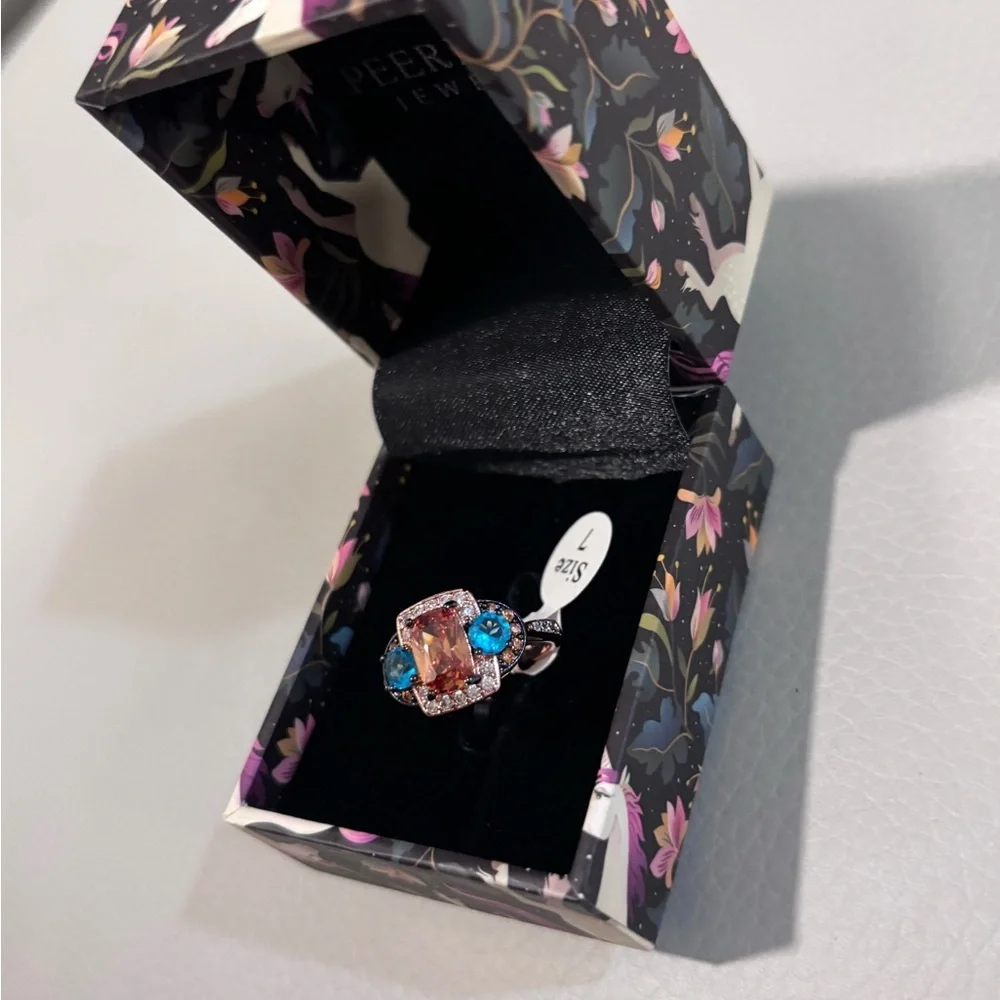 Peermont Jewelry Champagne Blue Topaz Cocktail Ring Size 7 NWT